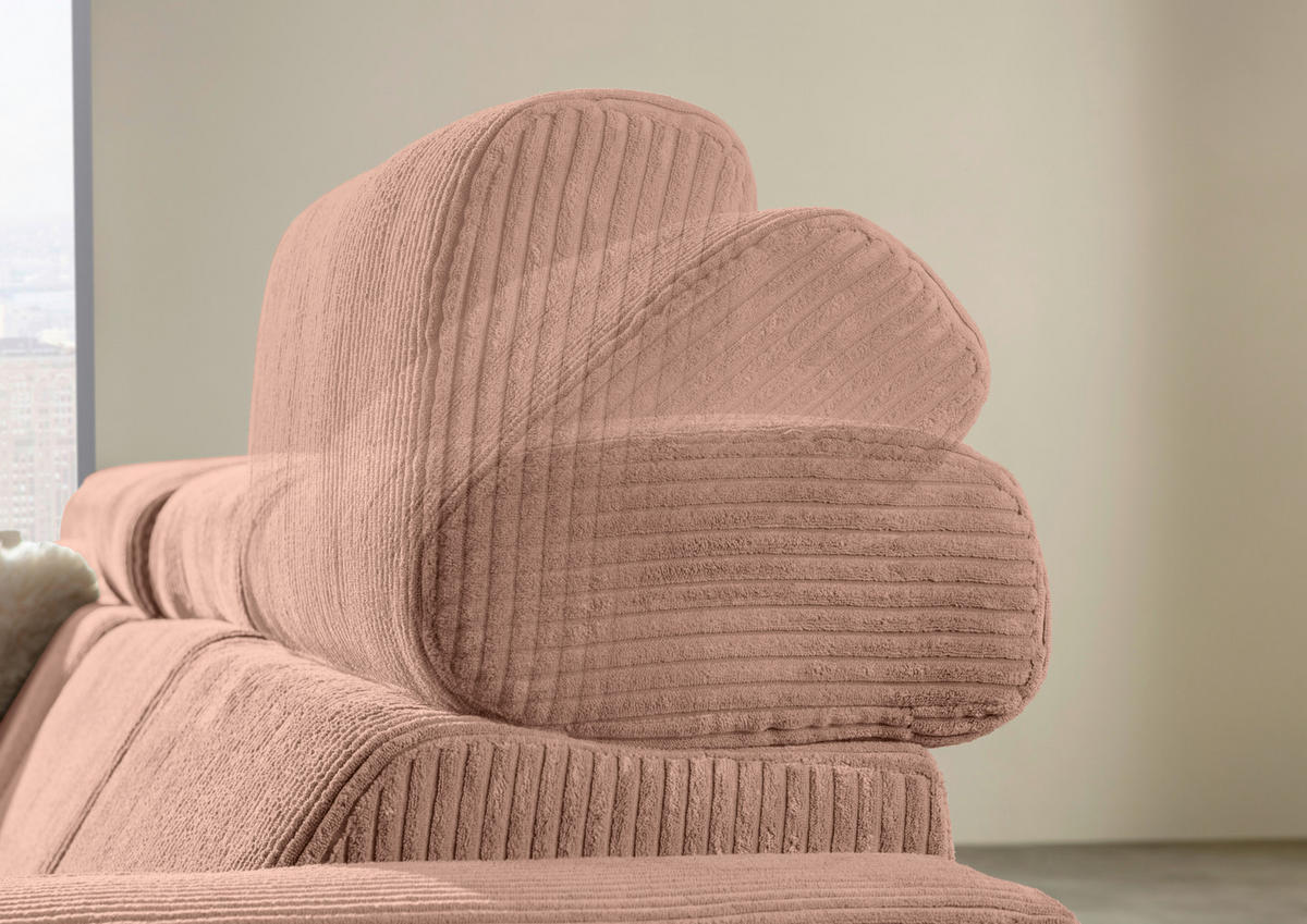 ECKSOFA Altrosa Cord Rücken echt, Kopfteilverstellung, Sitzvorzug  - Schwarz/Altrosa, KONVENTIONELL, Textil/Metall (170/257cm) - Carryhome