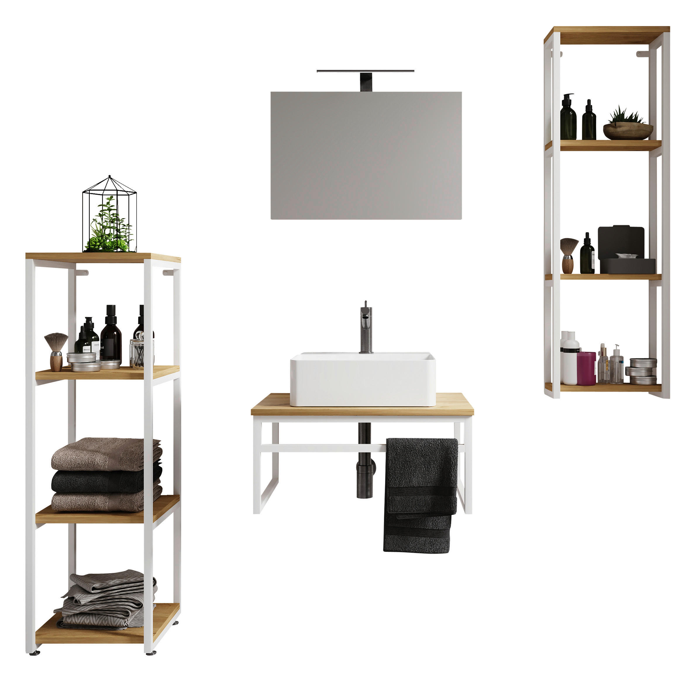 BADEZIMMER 5-teilig  in 130 cm  - Honigeiche/Weiss, Modern, Glas/Keramik (130cm) - MID.YOU