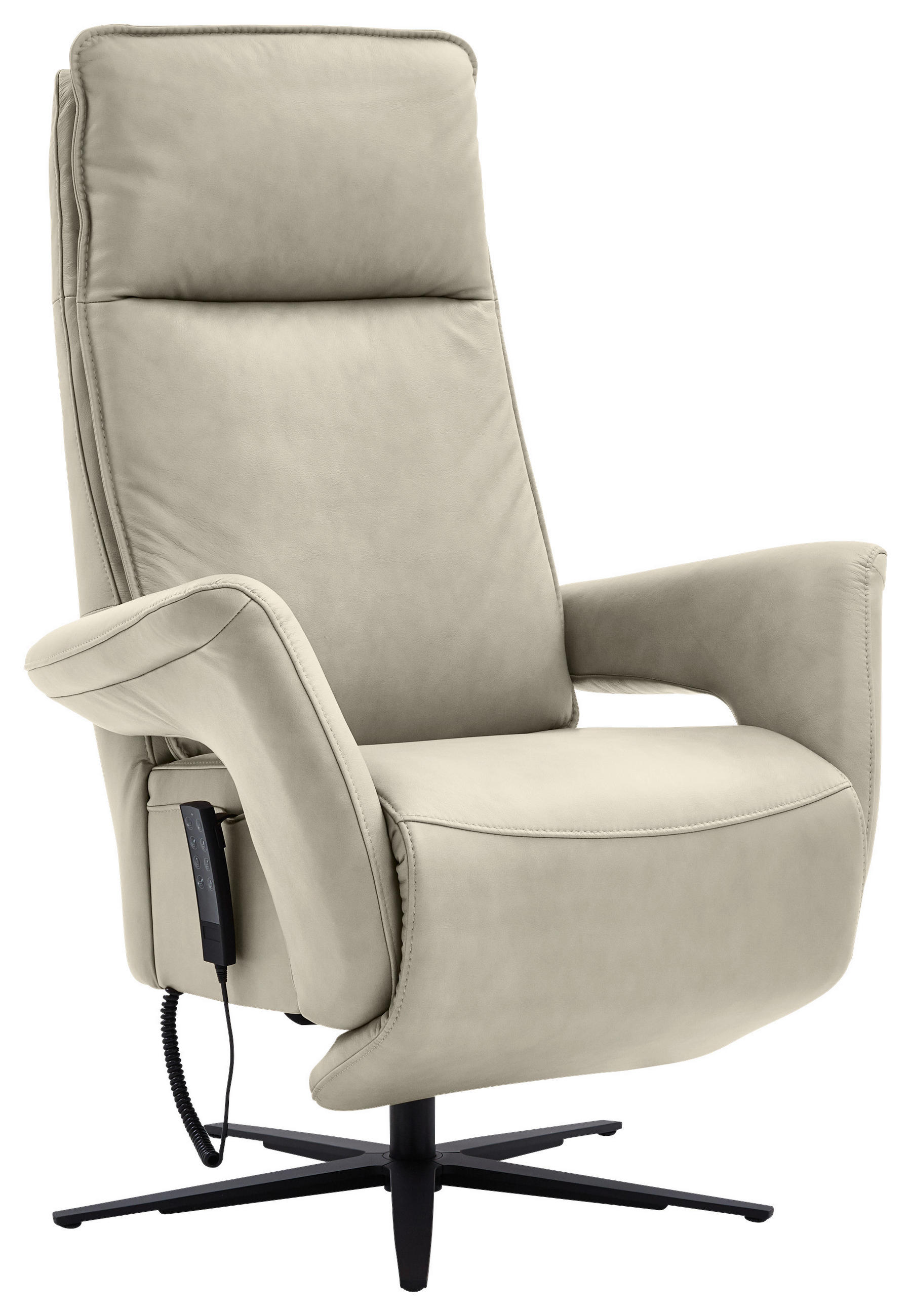 RELAXSESSEL in Leder Ecru  - Ecru/Schwarz, Design, Leder/Metall (83/123/87cm) - Valdera