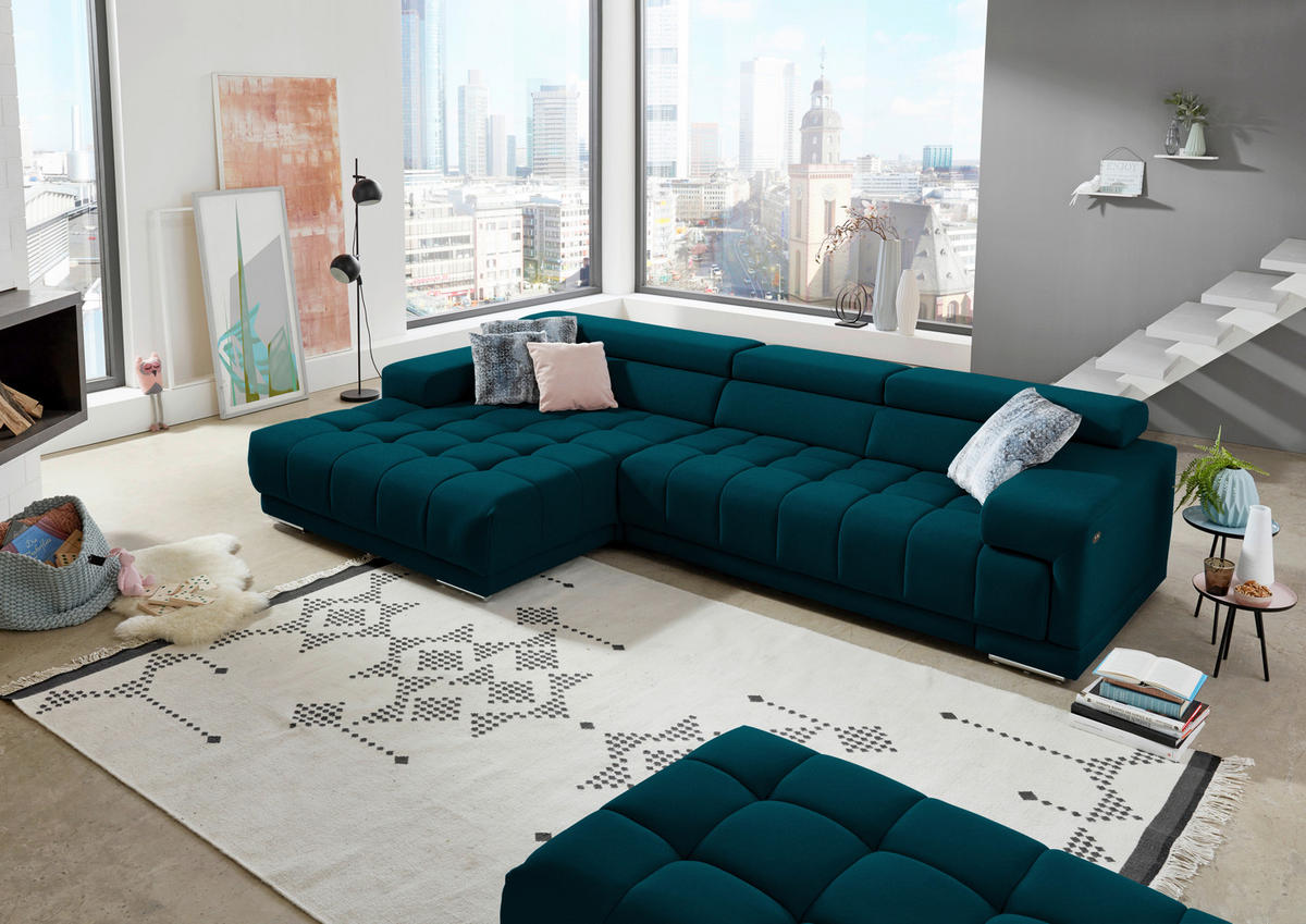 ECKSOFA Mikrofaser Petrol  - Silberfarben/Petrol, Design, Textil/Metall (190/335cm) - Beldomo Speed