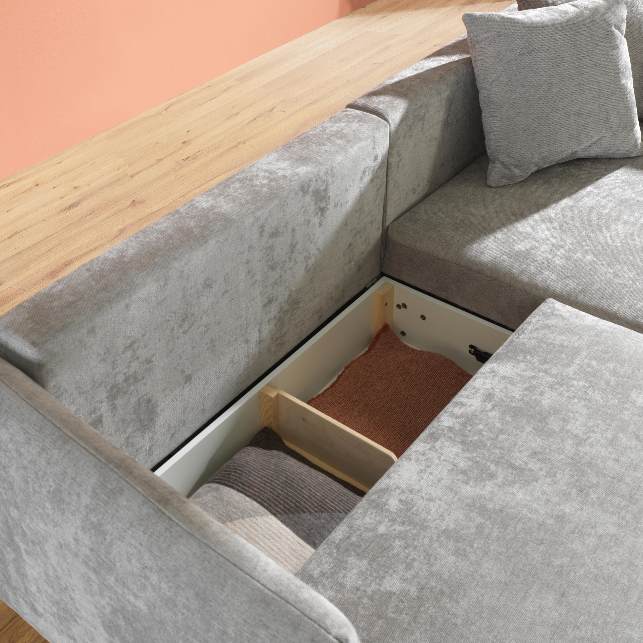 Thumbnail - Carryhome Ecksofa, Grau, Textil, 3-Sitzer, Füllung: Silikon,Silikon, Ottomane rechts, L-Form, 255x172 cm, Stoffauswahl, ...