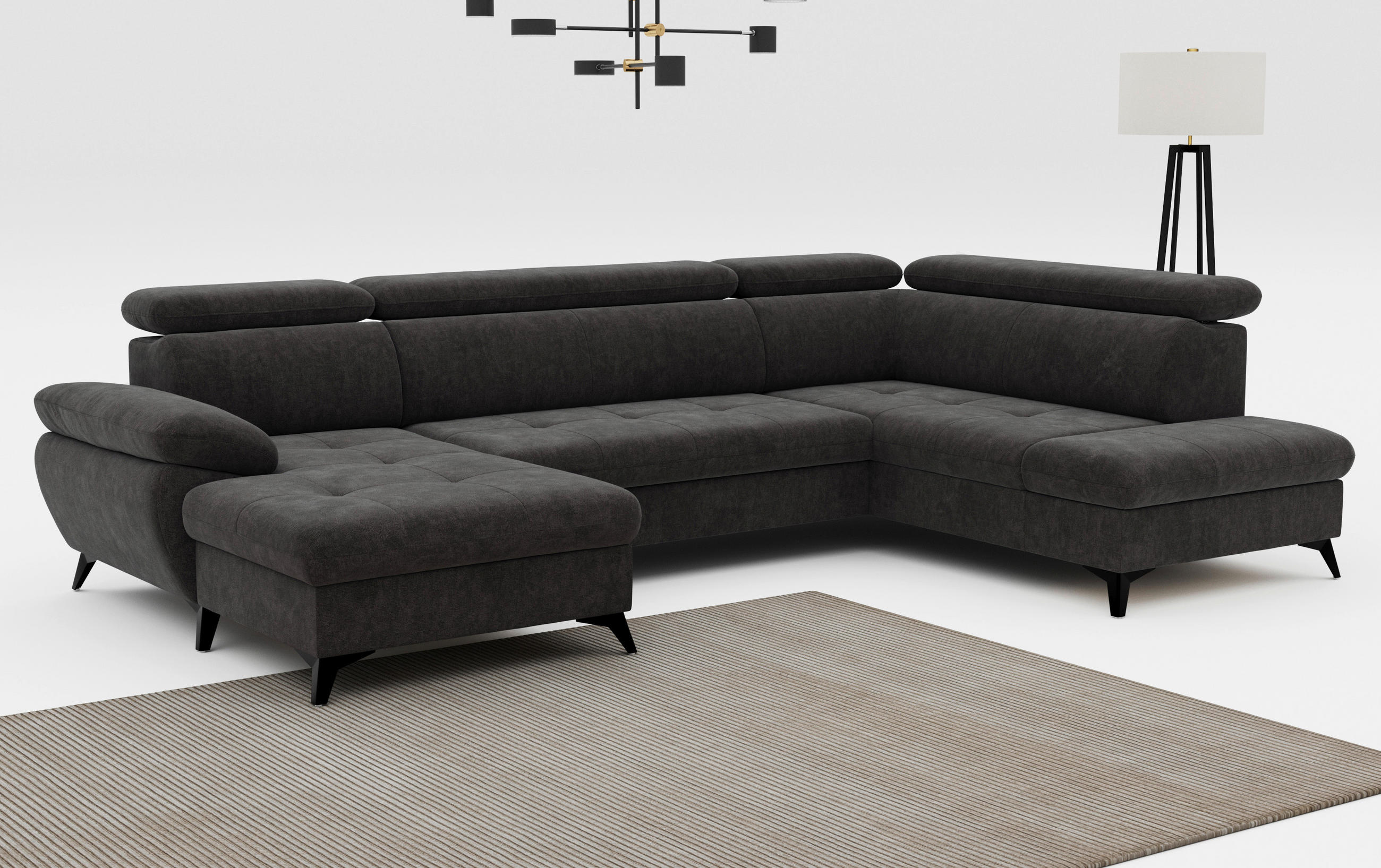 WOHNLANDSCHAFT Schlammfarben  - Schlammfarben/Schwarz, Textil/Metall (166/324/207cm) - MID.YOU