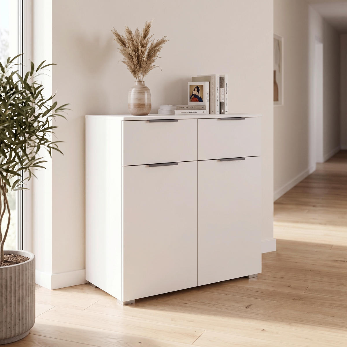 KOMÓD 80/81/42 cm  - alumíniumszínű/fehér, Modern, faalapú anyag (80/81/42cm) - Rauch Möbel