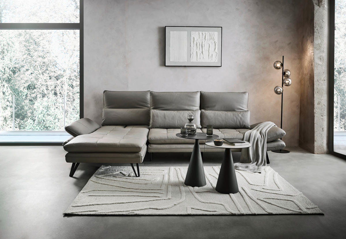 ECKSOFA inkl. Funktionen Taupe Echtleder  - Taupe/Schwarz, Design, Leder/Metall (104-128/312cm) - Celina Home