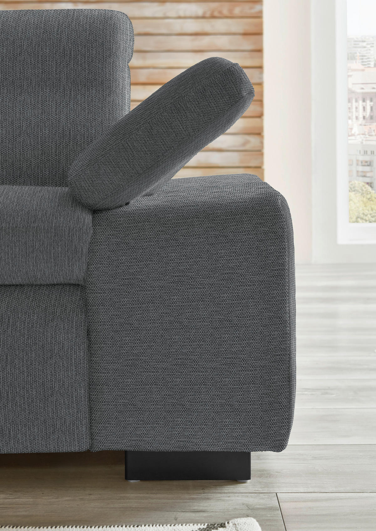 ECKSOFA in Flachgewebe Graubraun  - Graubraun/Schwarz, Design, Textil/Metall (174/297cm) - Beldomo Style