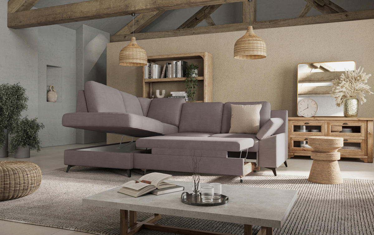 ECKSOFA in Flachgewebe Taupe  - Taupe/Schwarz, Konventionell, Textil/Metall (170/242cm) - Cotta
