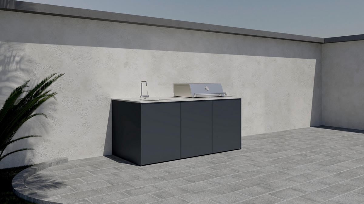 OUTDOORKÜCHE  - Sandfarben/Anthrazit, Basics, Keramik/Metall (198/117-123/78,3cm) - Dieter Knoll
