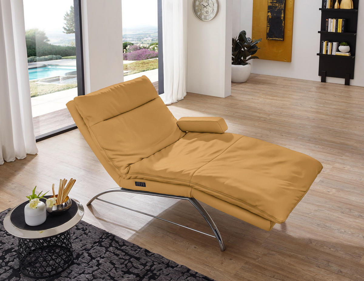 RELAXLIEGE in Echtleder Currygelb  - Currygelb/Alufarben, Basics, Leder (95/91/170cm) - Chilliano