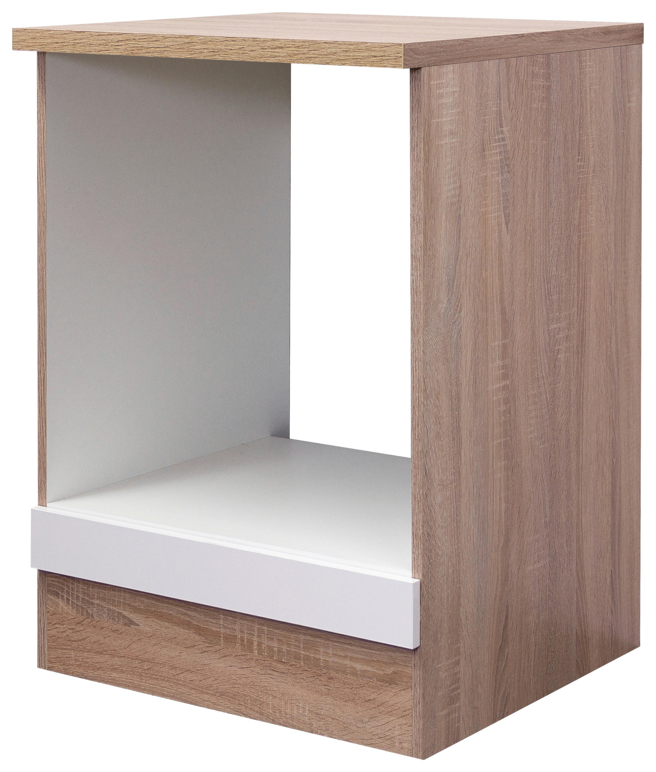 Herdumbauschrank Samoa B: 60cm Weiß/Eiche Dekor + Arbeitspl.