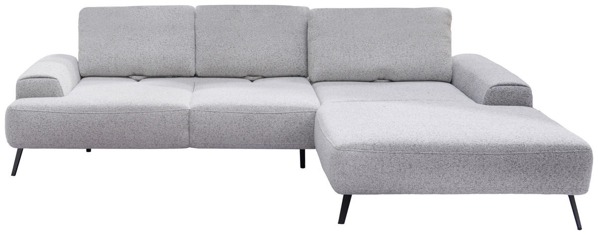 ECKSOFA Astoria Hellgrau Flachgewebe  - Hellgrau/Schwarz, Design, Textil/Metall (305/178cm) - Livetastic