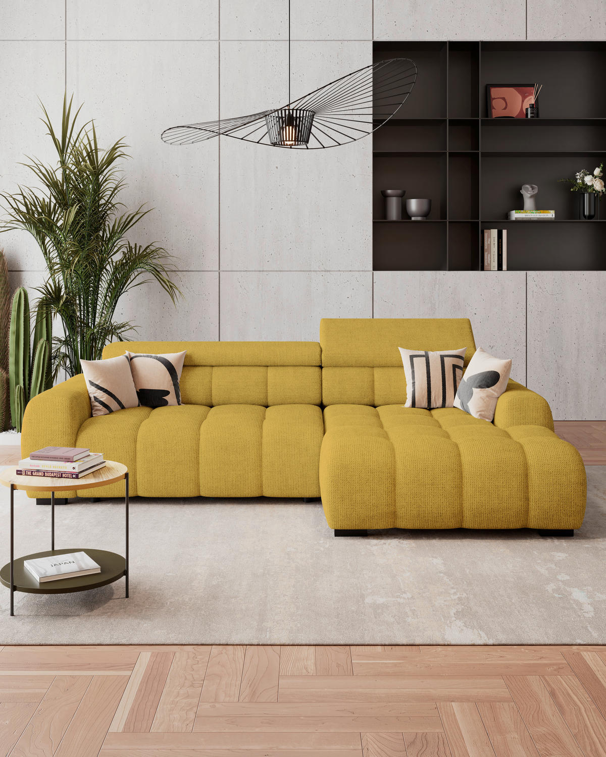 HÖRNSOFFA i vävt tyg senapsgul  - svart/senapsgul, Trend, textil/plast (285/168cm) - Livetastic