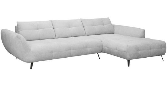 ECKSOFA Hellgrau Chenille Armlehnenkissen, Rücken echt, Sitztiefenverstellung  - Hellgrau/Schwarz, KONVENTIONELL, Textil/Metall (313/215cm) - Hom`in