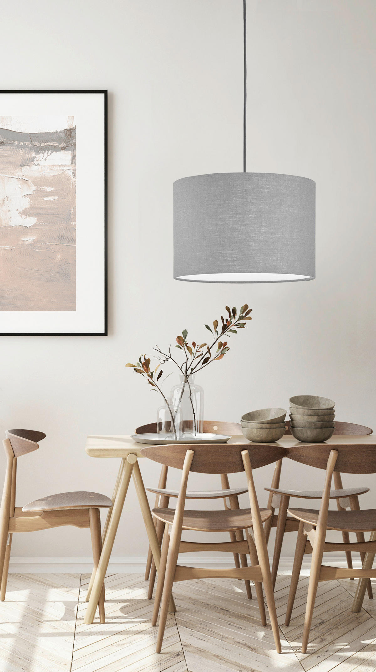 STROPNÍ ZÁVĚSNÉ SVÍTIDLO, 30 cm  - šedá/bílá, Basics, textil/plast (30cm) - Fischer & Honsel