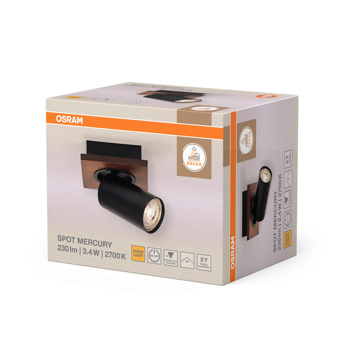 LED-STRAHLER 11/10,2/14,35 cm   - Schwarz/Naturfarben, Basics, Holz/Metall (11/10,2/14,35cm) - Osram