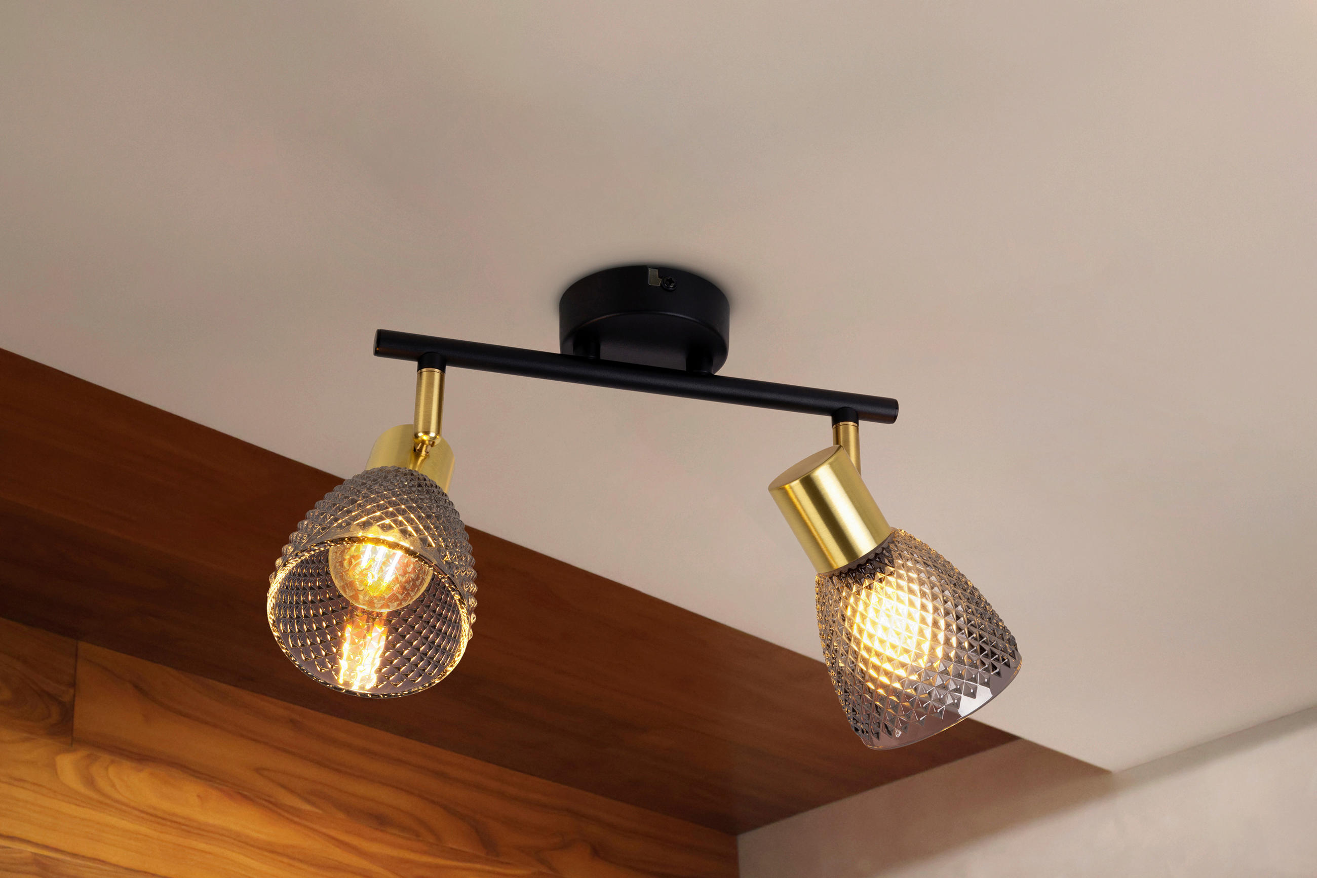 DECKENSTRAHLER 34,5/8,5/19 cm   - Schwarz, LIFESTYLE, Glas/Metall (34,5/8,5/19cm) - Näve