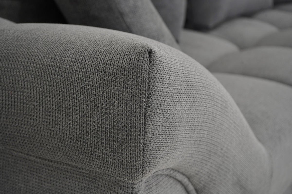 ECKSOFA Dunkelgrau Flachgewebe, Mikrofaser  - Chromfarben/Dunkelgrau, Design, Kunststoff/Textil (312/198cm) - Livetastic