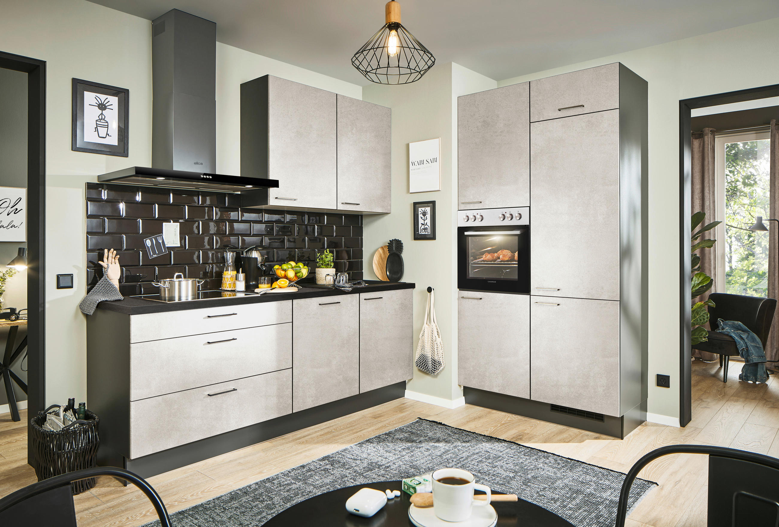 ECKKÜCHE 220/120 cm  in Graphitfarben, Schwarz, Weiß  - Schwarz/Graphitfarben, Design, Holzwerkstoff/Metall (220/120cm) - Xora