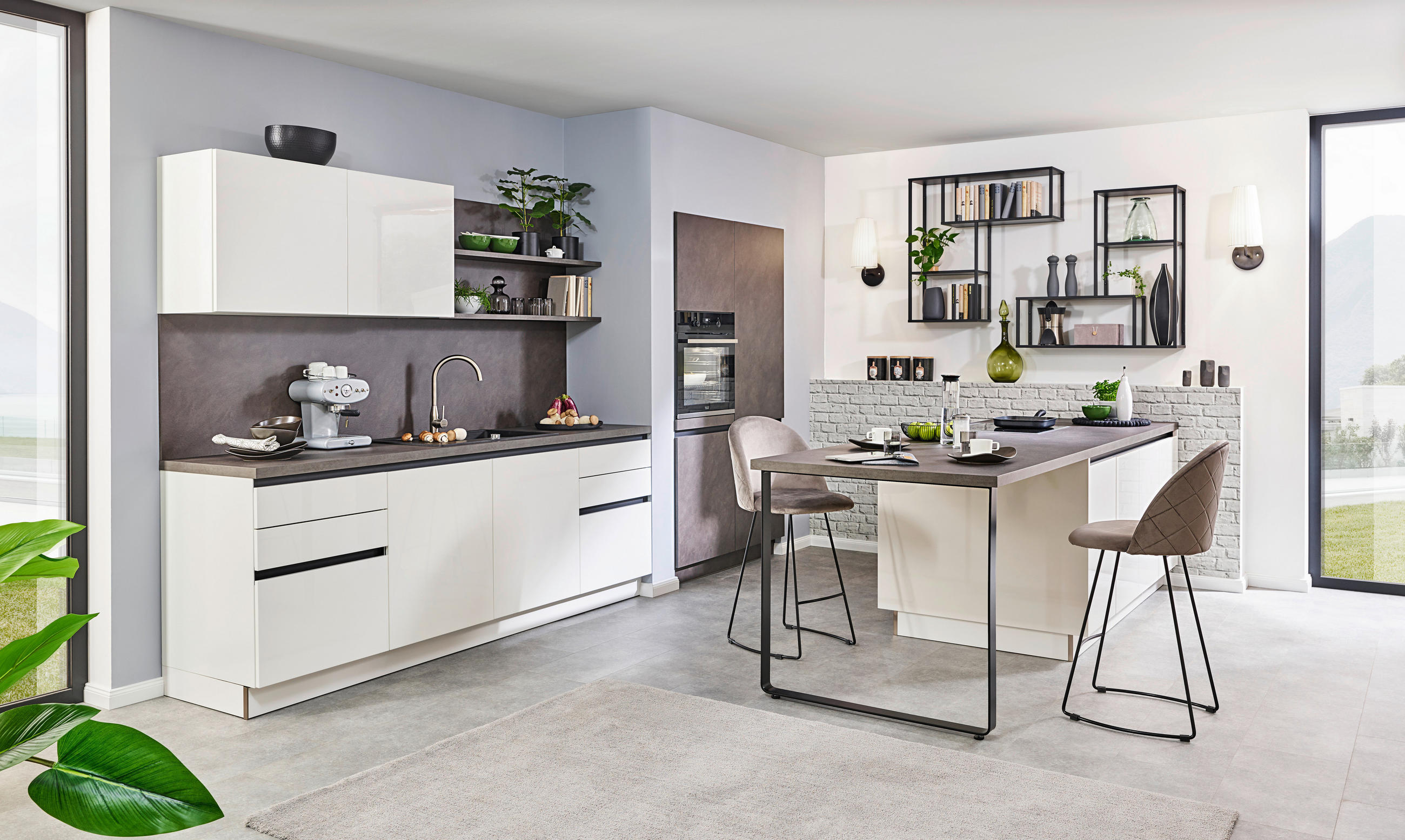 EINBAUKÜCHE DK074  - Weiß/Grau, Design, Holzwerkstoff - Dieter Knoll