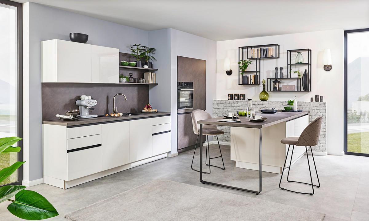 EINBAUKÜCHE   - Weiß/Grau, Design, Holzwerkstoff - Dieter Knoll