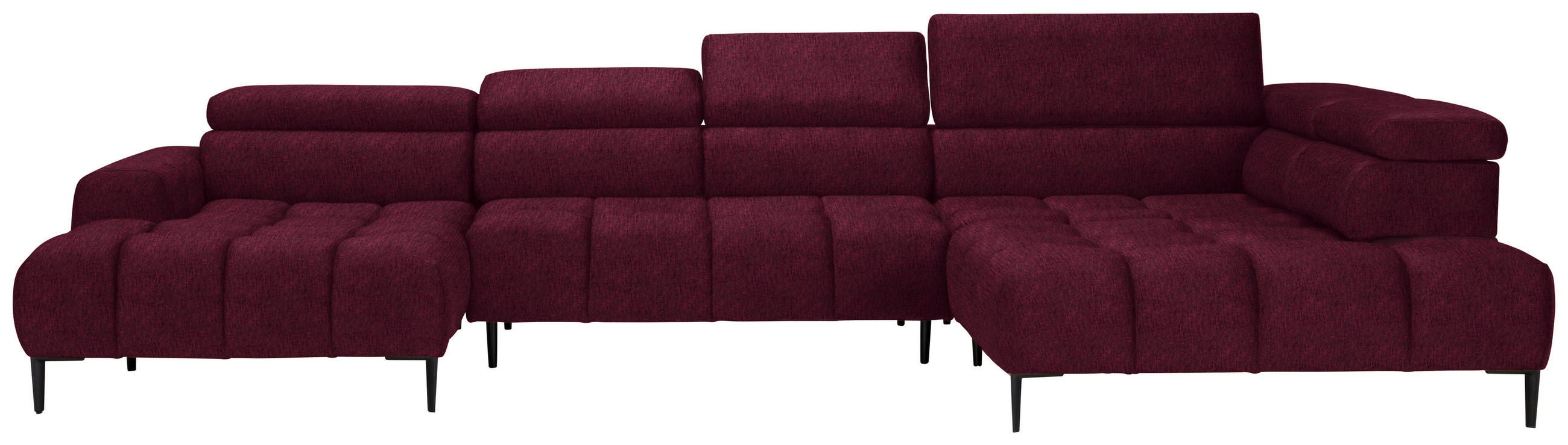WOHNLANDSCHAFT in Samt, Webstoff Bordeaux  - Bordeaux/Schwarz, Design, Textil/Metall (177/385/216cm) - Welnova
