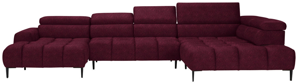 WOHNLANDSCHAFT in Samt, Webstoff Bordeaux  - Bordeaux/Schwarz, Design, Textil/Metall (177/385/216cm) - Welnova