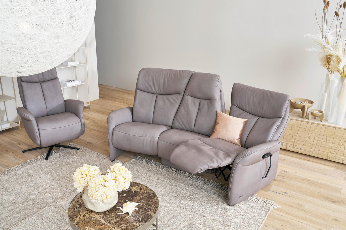 TRAPEZSOFA Echtleder Graubraun Ablage, Relaxfunktion, Kopfteilverstellung  - Anthrazit/Graubraun, Design, Leder/Metall (212/107/104cm) - Himolla Komfortklass