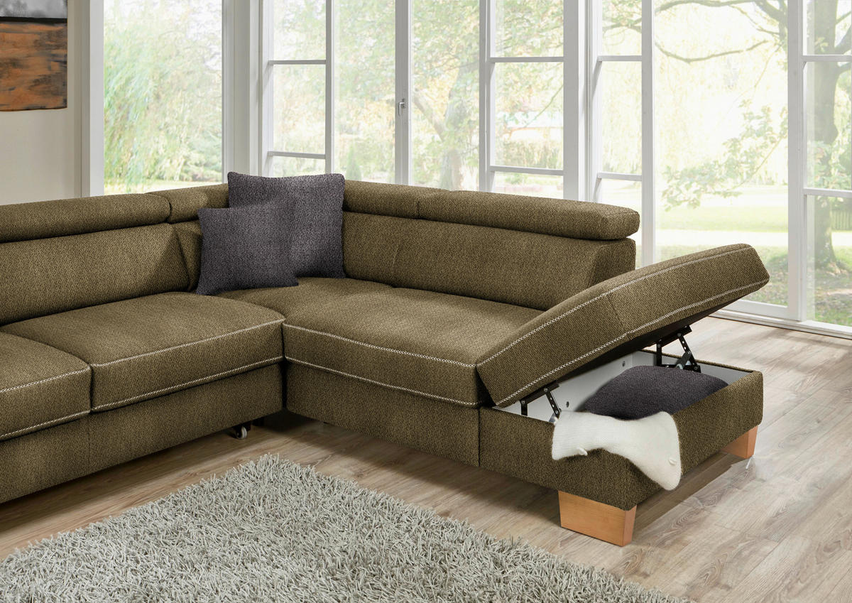 ECKSOFA in Mikrofaser Grün  226/273 cm  - Eichefarben/Beige, Natur, Holz/Textil (226/273cm) - Beldomo System