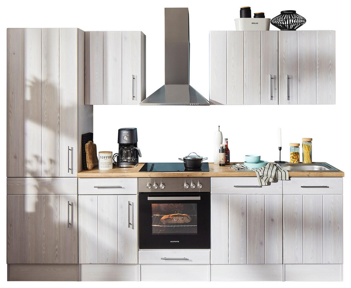 KÜCHENLEERBLOCK   in Weiß, Lärchefarben  - Wildeiche/Edelstahlfarben, Basics, Holzwerkstoff/Metall - Respekta