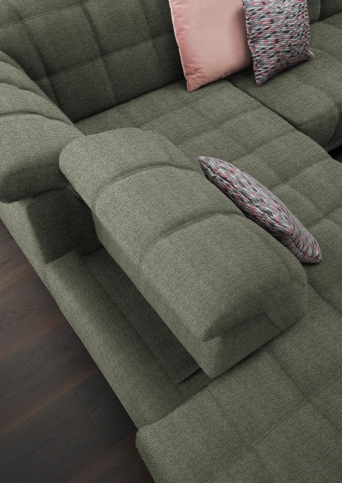 ECKSOFA in Webstoff Grün  216/302 cm  - Schwarz/Grün, Design, Holz/Textil (216/302cm) - Xora