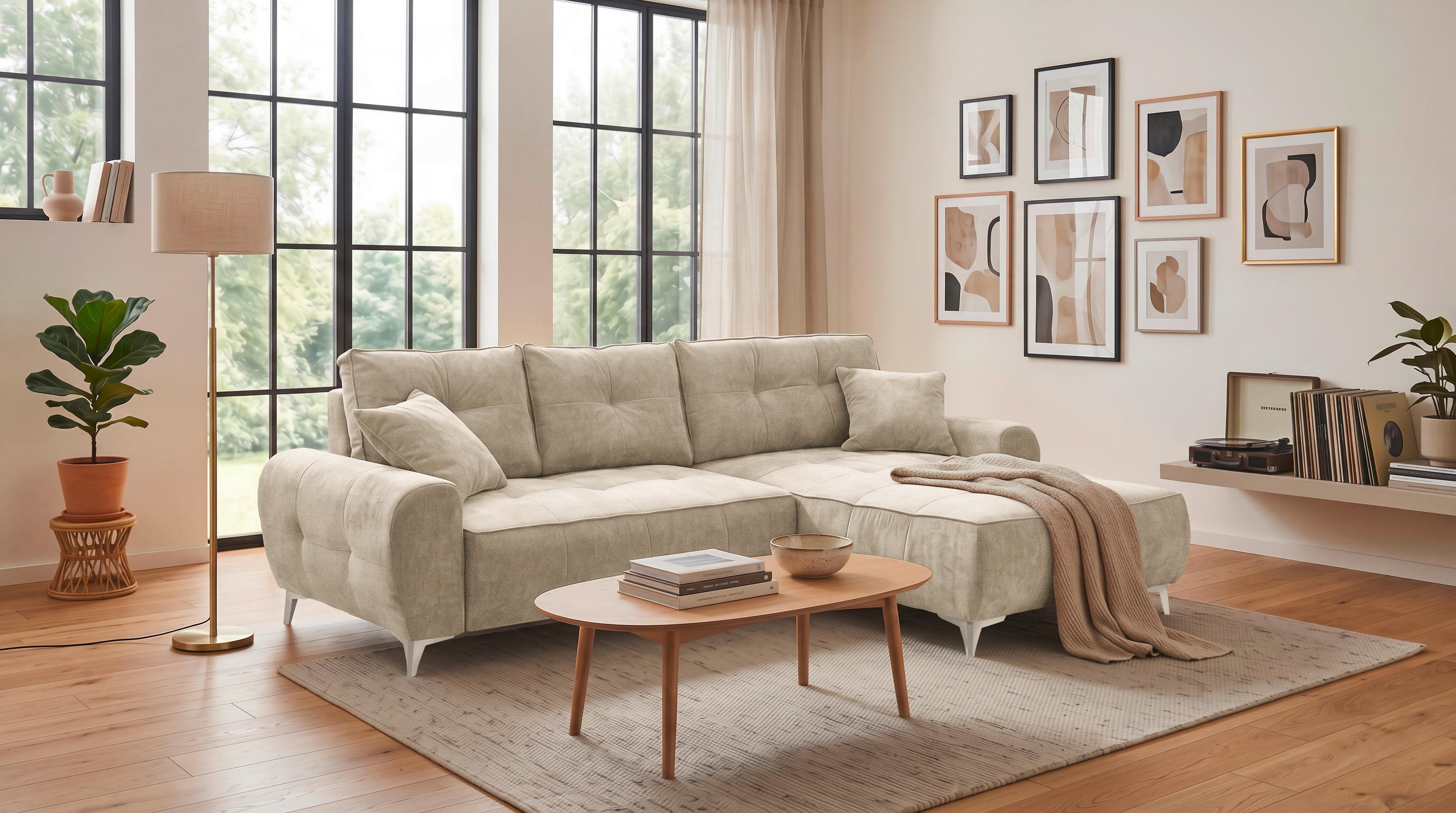 ECKSOFA Webstoff Beige  - Kaschmir/Beige, Modern, Kunststoff/Textil (284/191cm) - MID.YOU