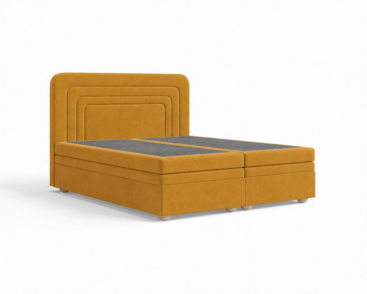 BOXBETT 140/200 cm,  in Currygelb, gepolstertes Kopfteil, Bettkasten, Topper, H2 + H3 = mittel + fest  - Currygelb, MODERN, Holz/Kunststoff (140/200cm) - Livetastic