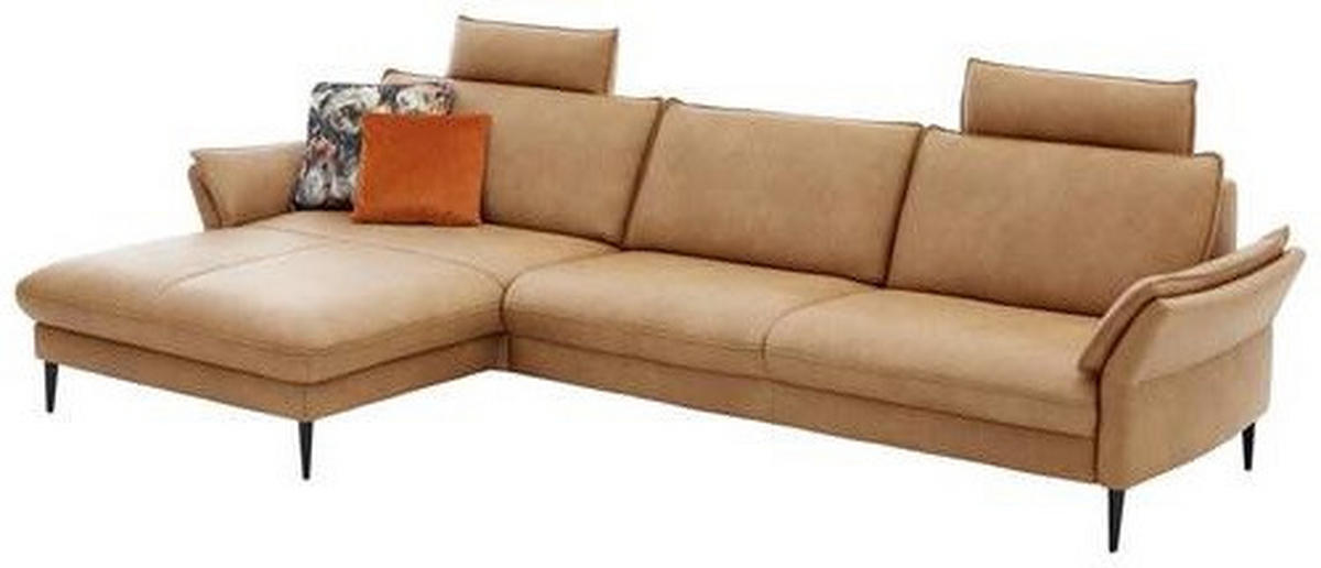 ECKSOFA in Echtleder Honig  - Schwarz/Honig, Design, Leder/Metall (172/334cm) - Hukla