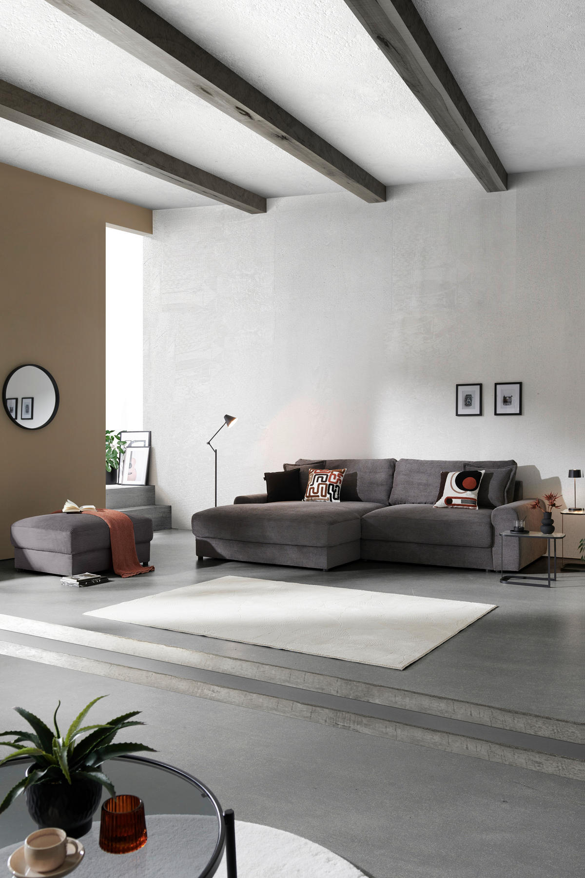 ECKSOFA in Cord Dunkelgrau  - Dunkelgrau/Schwarz, Modern, Kunststoff/Textil (180/300cm) - Carryhome