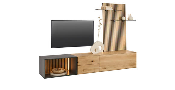 WOHNWAND 3-teilig  in Anthrazit, Eichefarben  261/160/50 cm  - Eichefarben/Anthrazit, Design, Glas/Holz (261/160/50cm) - Dieter Knoll