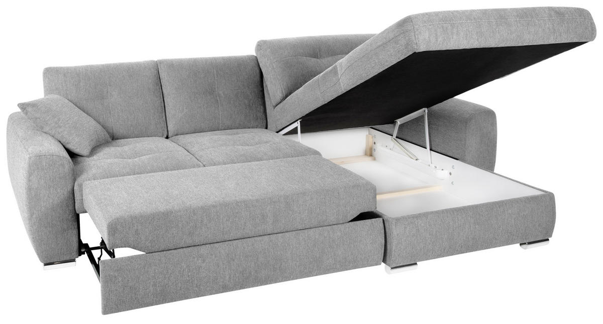 ECKSOFA in Mikrofaser Hellgrau  - Chromfarben/Hellgrau, Modern, Kunststoff/Textil (276/193cm) - Hom`in