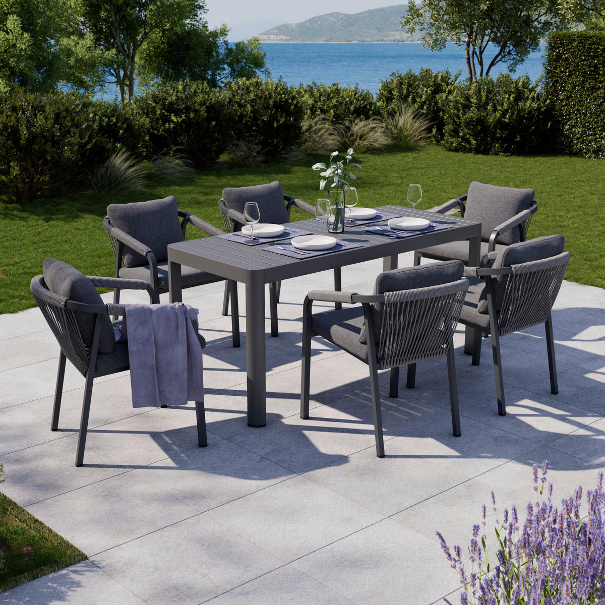 GARTENSTUHL Metall, Textil Anthrazit, Grau  - Anthrazit/Grau, MODERN, Textil/Metall (55/74/65cm) - Ambia Garden