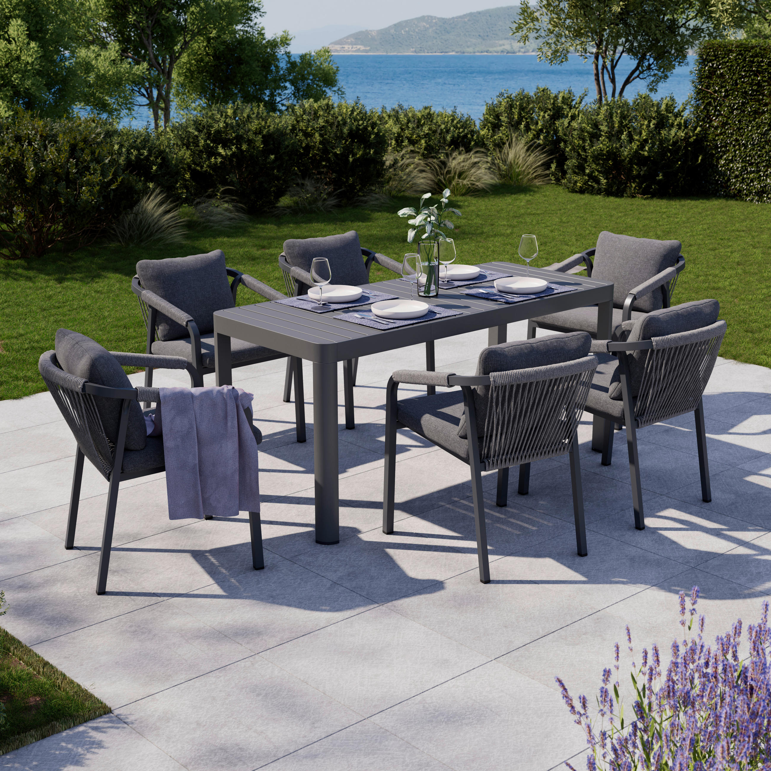 Thumbnail - Ambia Garden Gartentisch, Anthrazit, Metall, rechteckig, Rundrohr, 117x162x75.5 cm, ausziehbar, Gartenmöbel, Gartentisch...