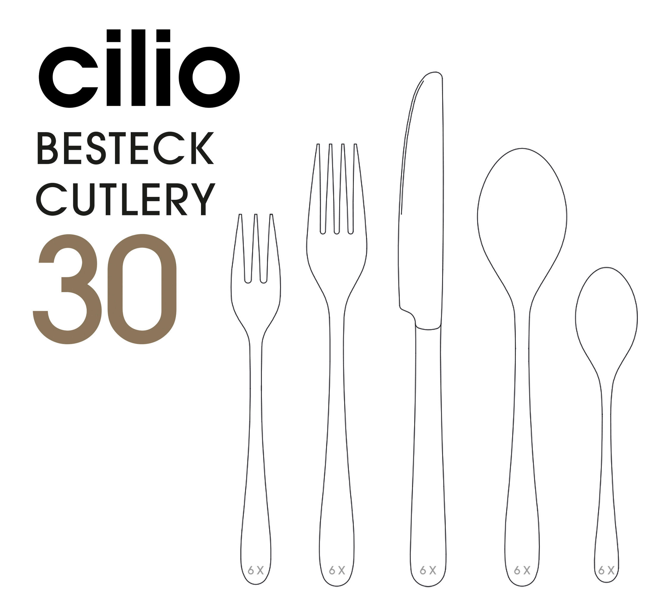 BESTECKSET San Marino 30-teilig Edelstahl  - Edelstahlfarben, Basics, Metall - Cilio