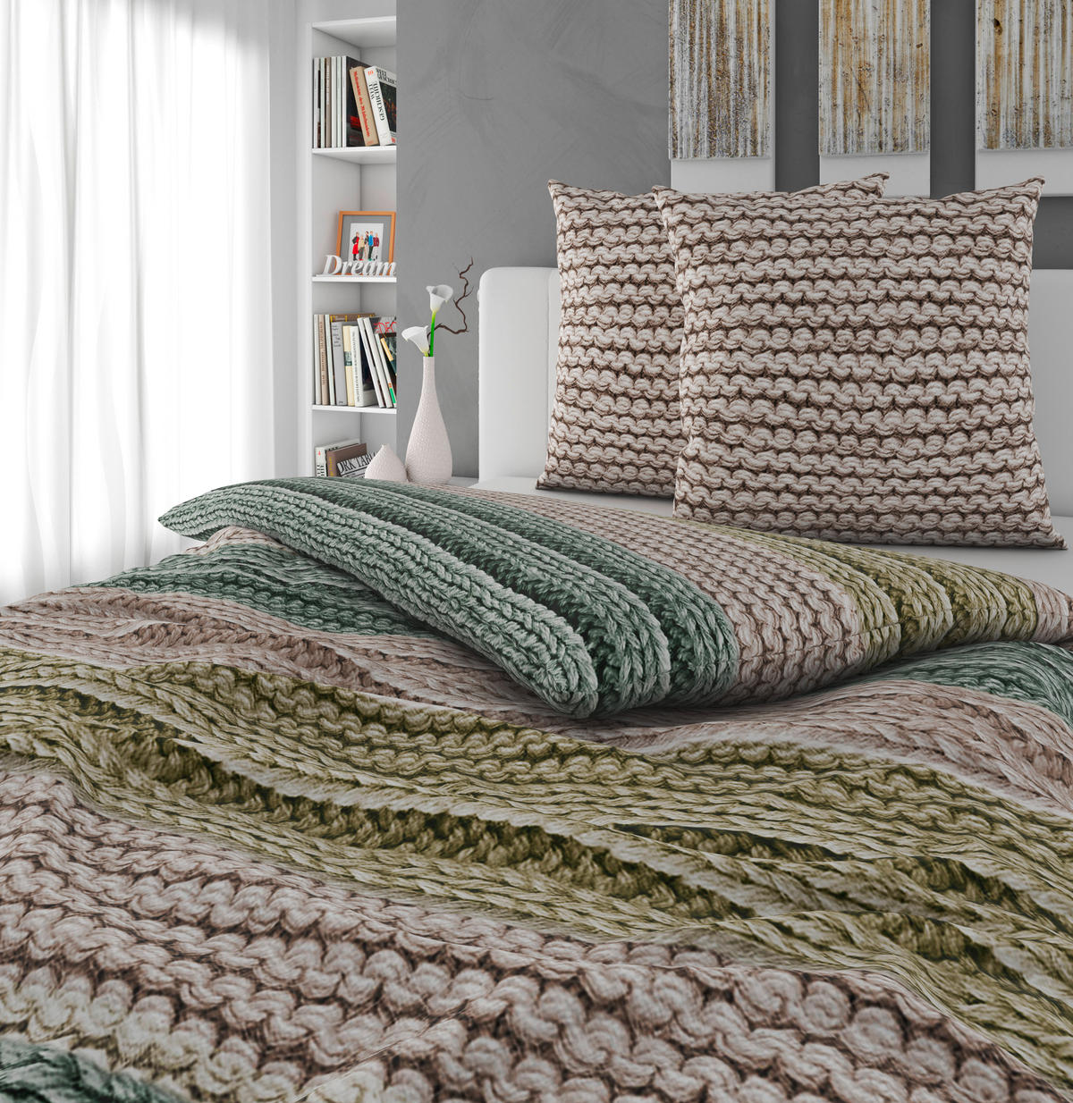 BETTWÄSCHE Cozy Knit Flanell 200/200 cm  - Grün, Design, Textil (200/200cm) - Novel