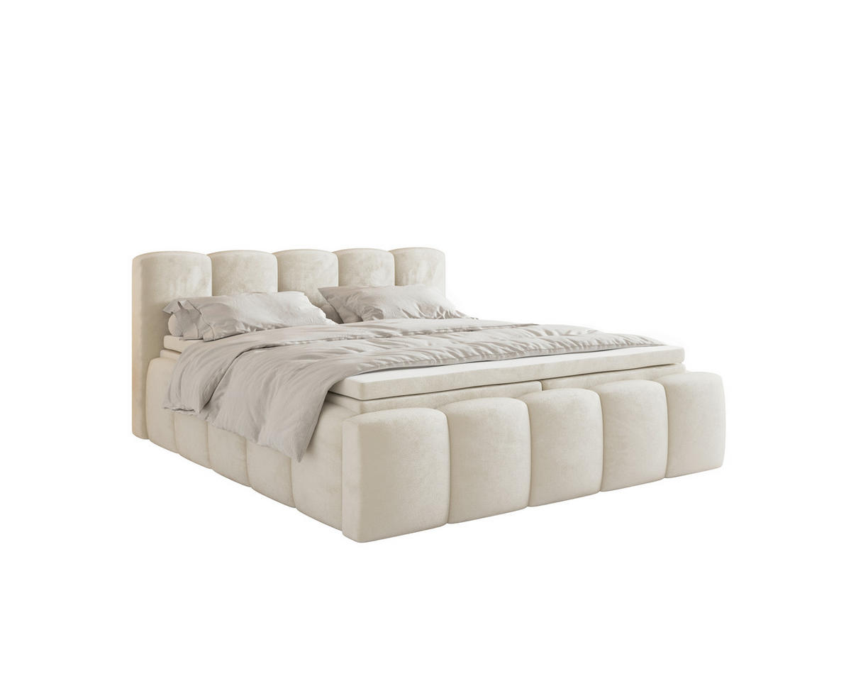 BOXBETT 140/200 cm,  in Beige, Bettkasten, Topper, H2 = mittel  - Beige/Schwarz, MODERN, Textil (140/200cm) - MID.YOU