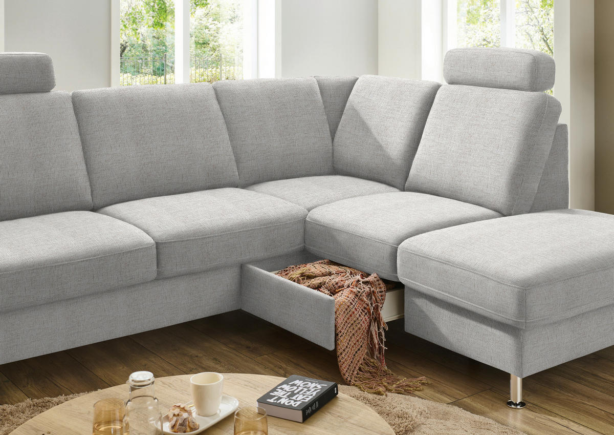 ECKSOFA in Webstoff Creme  - Creme/Alufarben, Konventionell, Textil/Metall (241/200cm) - Beldomo System