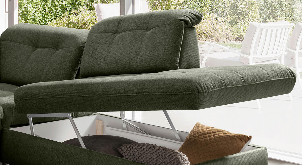 WOHNLANDSCHAFT in Chenille Dunkelgrün  - Dunkelgrün/Schwarz, Modern, Textil/Metall (184/387/252cm) - Livetastic