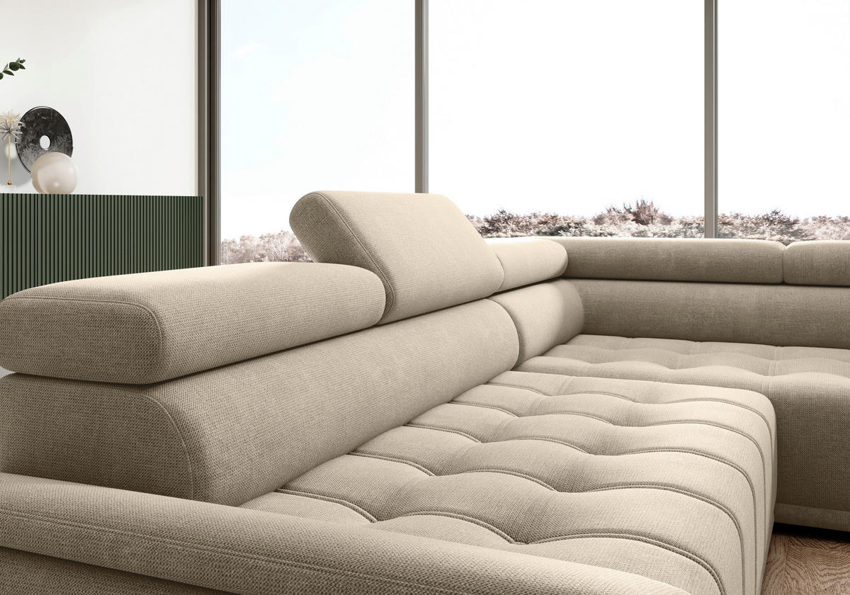 HÖRNSOFFA i chenille, vävt tyg beige  - beige/svart, Modern, textil/plast (283/106cm) - MID.YOU