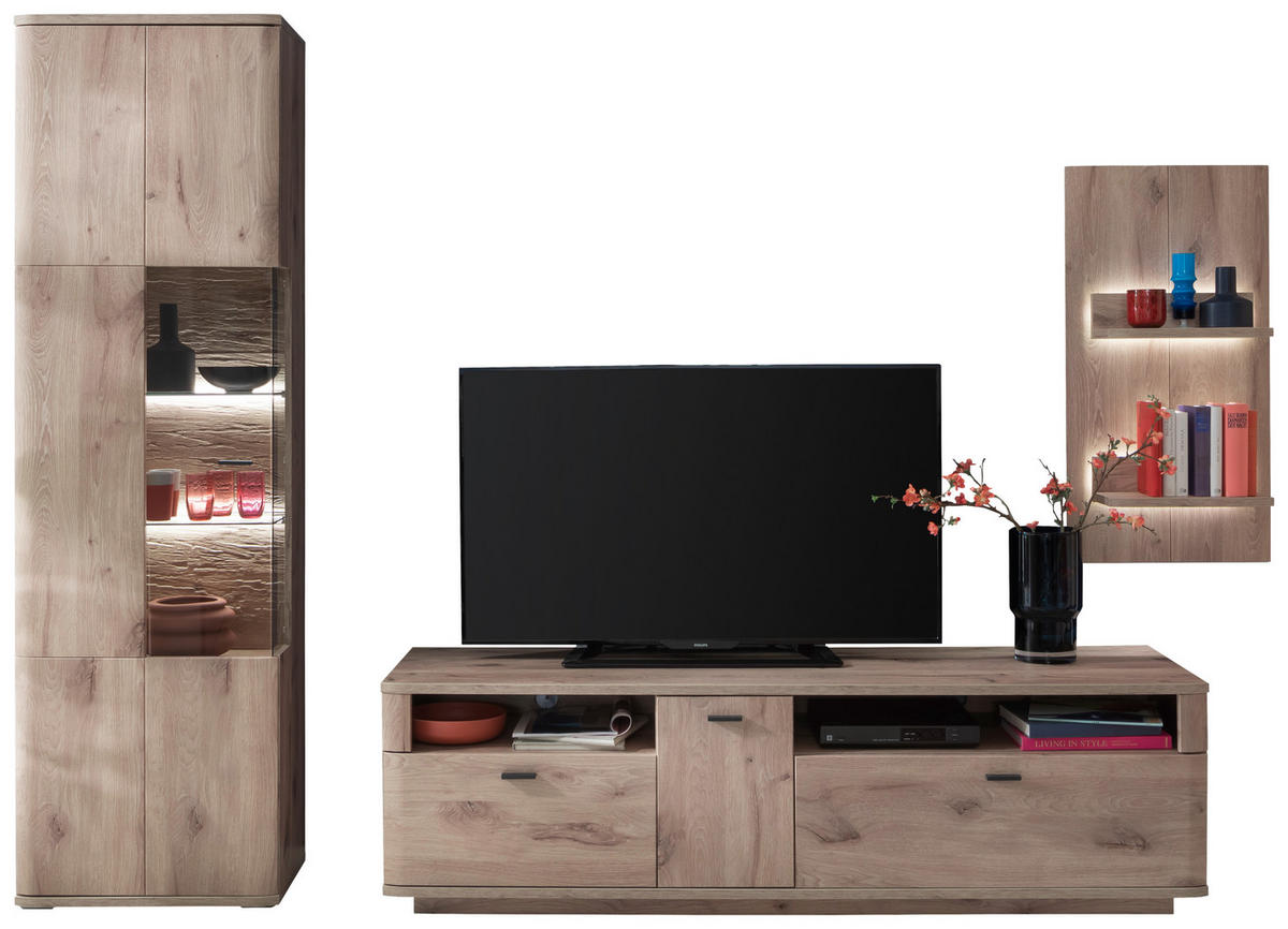 WOHNWAND  in Eichefarben  270/199/50 cm  - Eichefarben/Anthrazit, Design, Glas/Holzwerkstoff (270/199/50cm) - MID.YOU