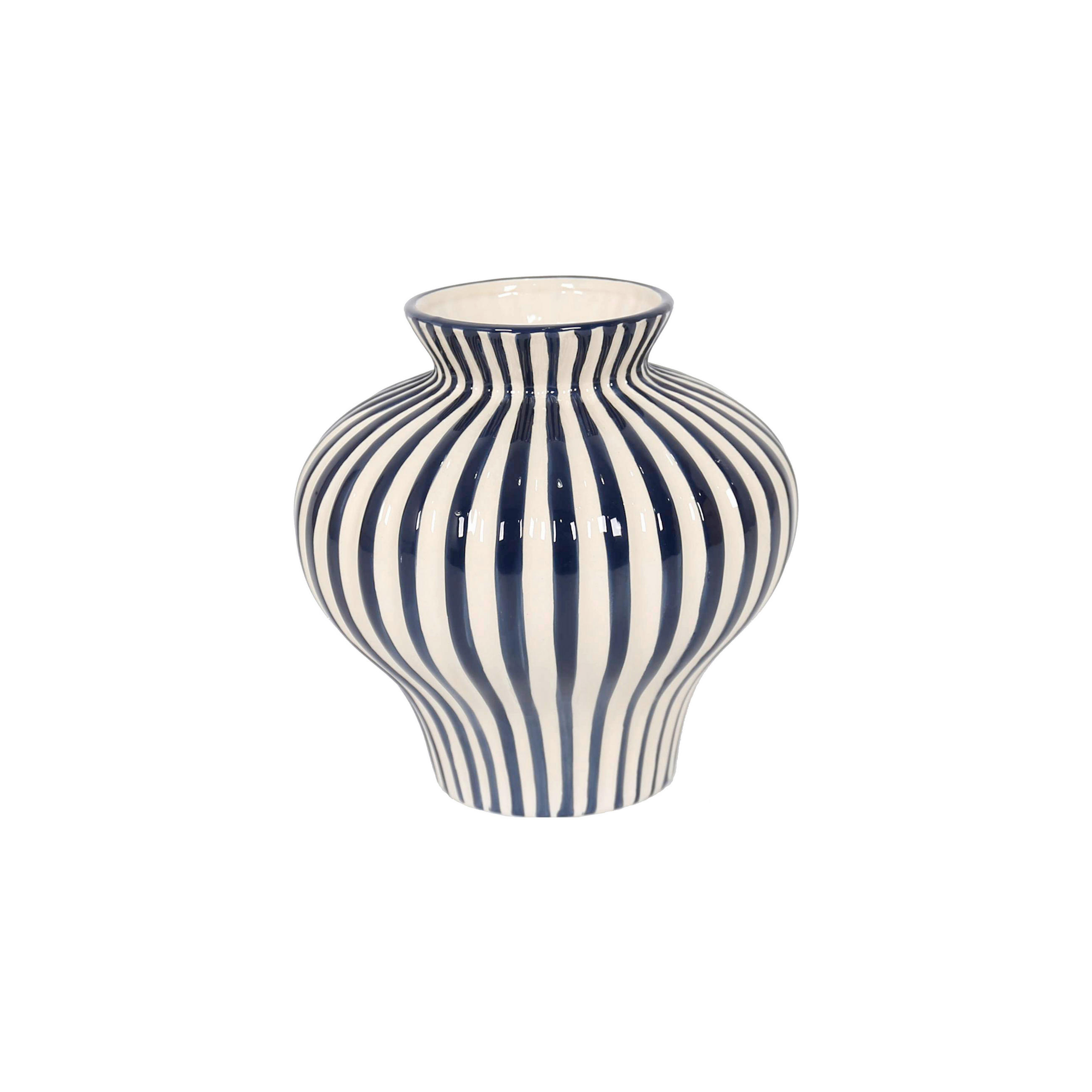 VASE 21 cm  - Weiß/Dunkelblau, LIFESTYLE, Keramik (21/21cm) - Ambia Home