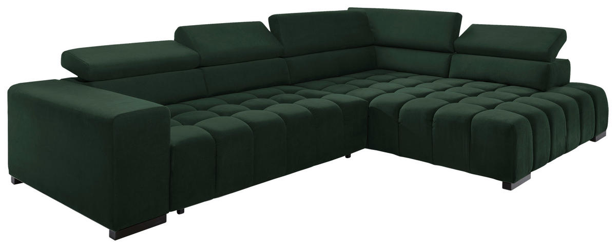 ECKSCHLAFSOFA Grün Velours  - Schwarz/Grün, Design, Holz/Textil (307/201cm) - Livetastic