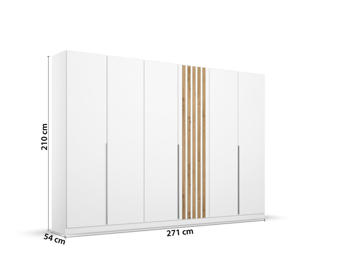 DREHTÜRENSCHRANK in Weiss, Eiche Artisan  - Weiss/Alufarben, Modern, Holzwerkstoff/Metall (271/210/54cm) - Rauch Möbel