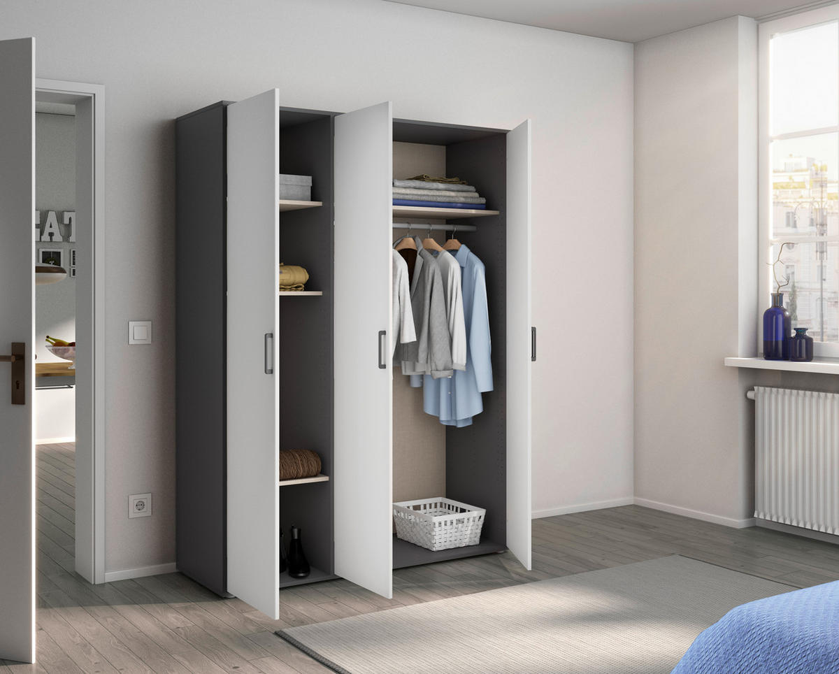 DREHTÜRENSCHRANK  in Grau, Weiß  - Weiß/Grau, MODERN, Holzwerkstoff/Kunststoff (140/194/53cm) - Rauch Möbel
