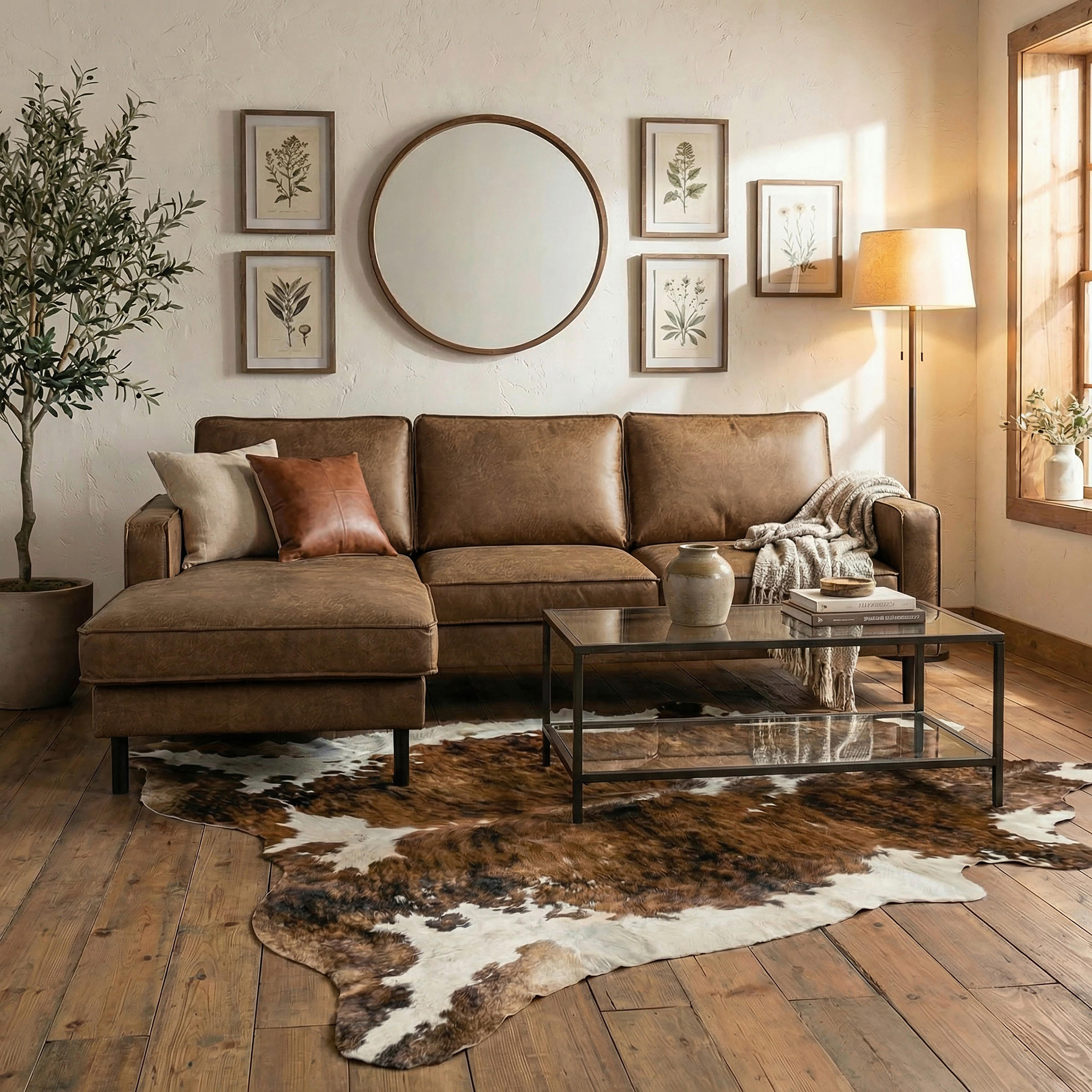 ECKSOFA Braun Echtleder Lederlook Rücken echt  - Braun, Design, Leder/Textil (166/238cm) - Livetastic