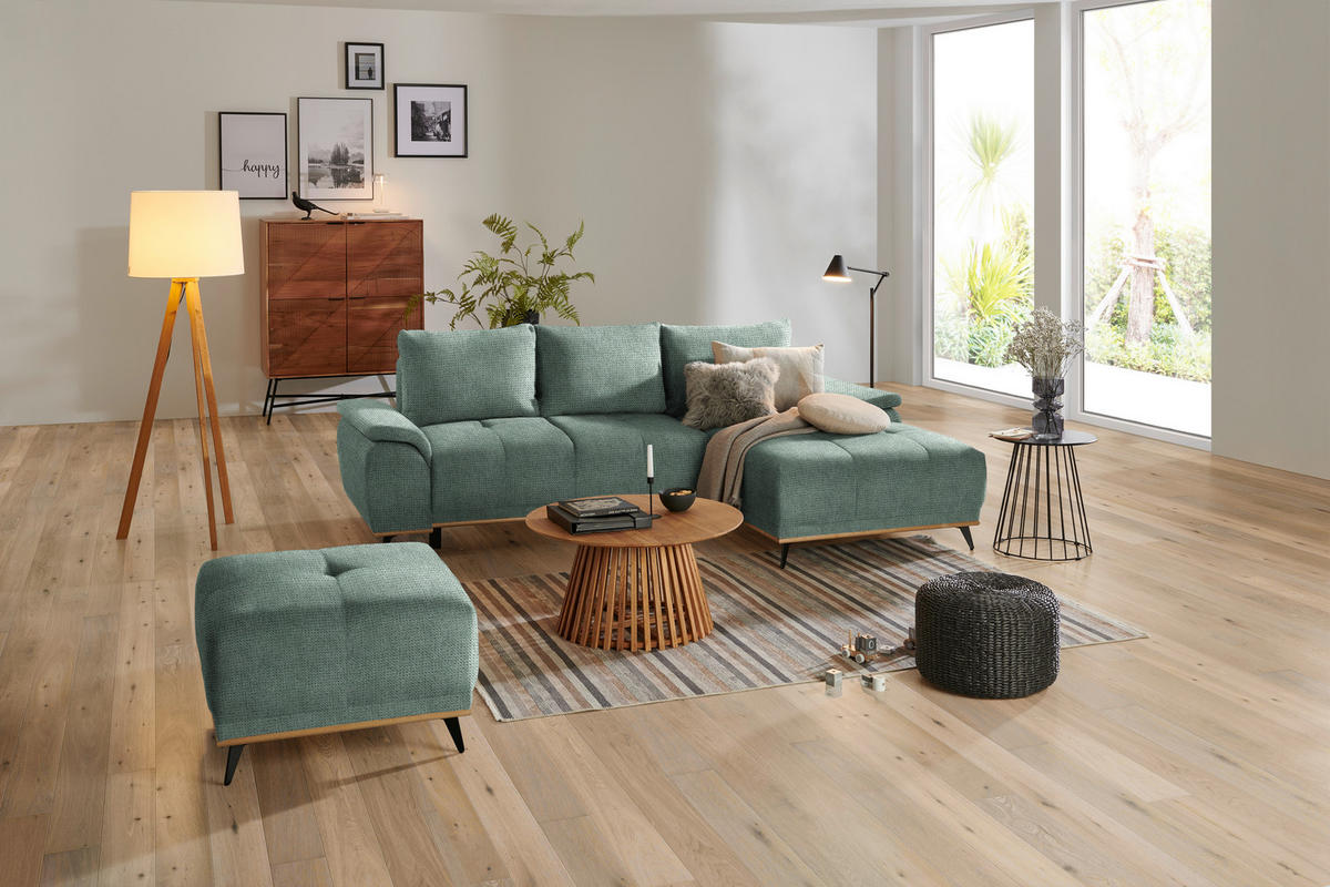 ECKSOFA in Chenille Grün  - Schwarz/Grün, Modern, Textil/Metall (262/168cm) - home24